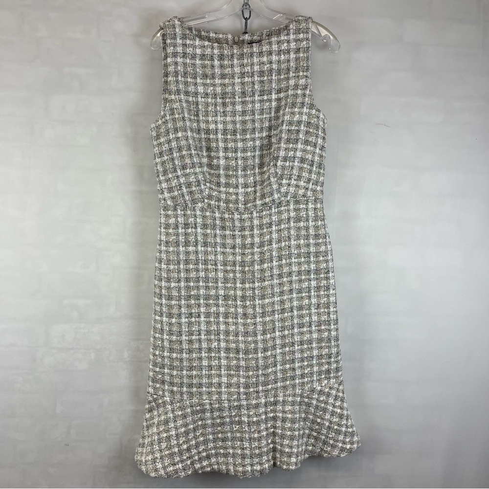 Ann Taylor Tweed Sleeveless Shift Dress Gray White Textured Lined Women’s Size 4